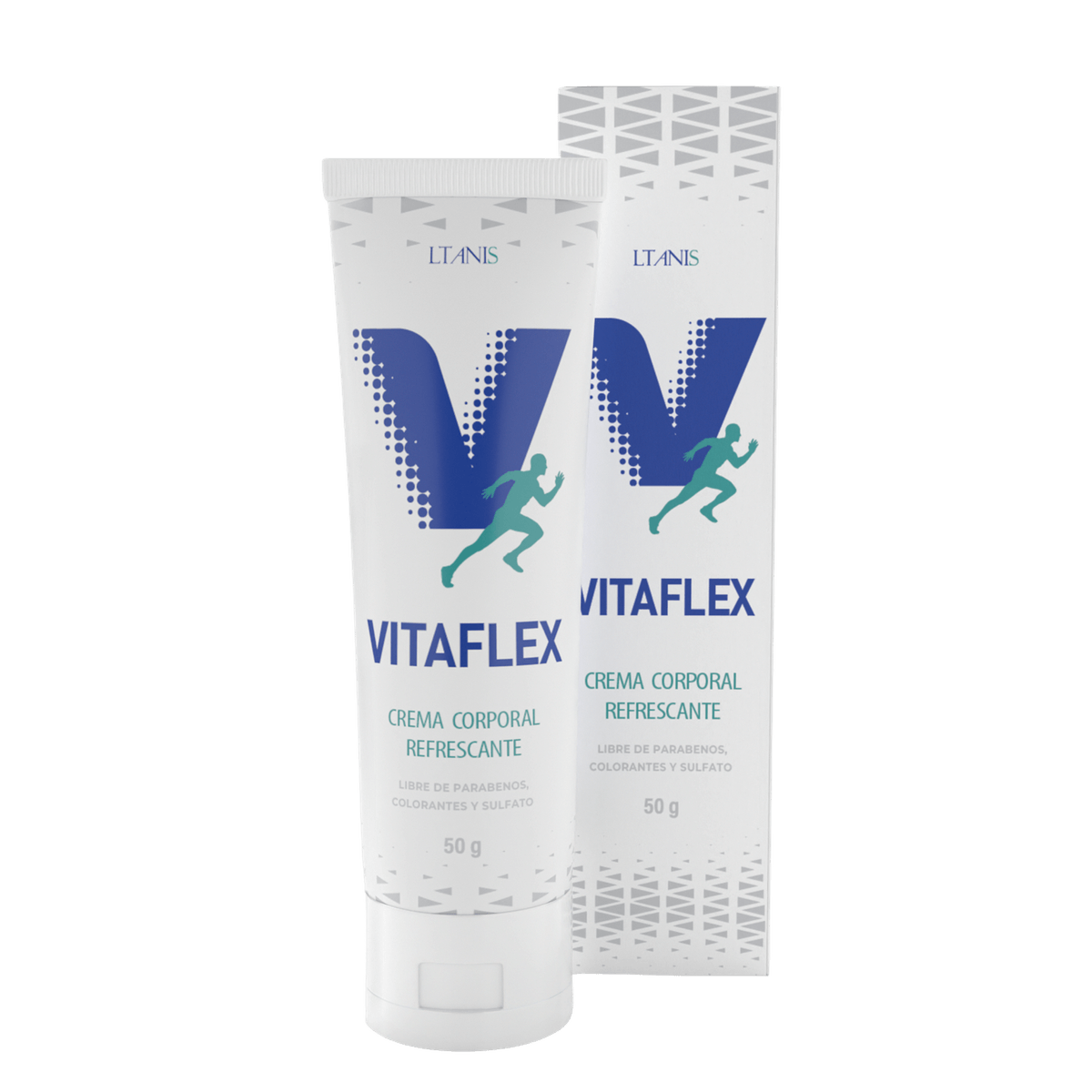 Caja y tubo de Vitaflex crema corporal refrescante 50 g de LTANIS